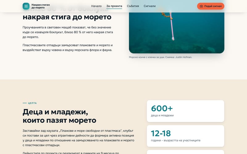 Страницата „За проекта“: проблемът, целта и дейностите.